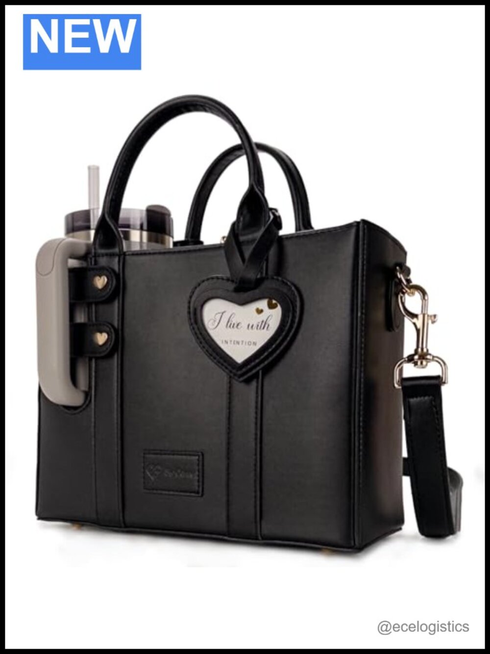 Faux Leather Tumbler Purse with Cup Holder Crossbody Satchel Steal